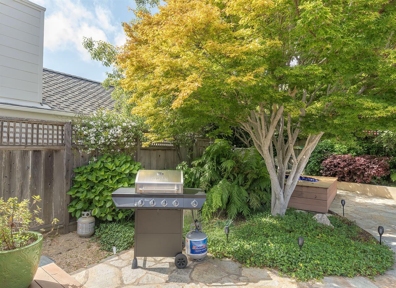 Backyard with Gas BBQ Grill Dining Area and a Hot Tub