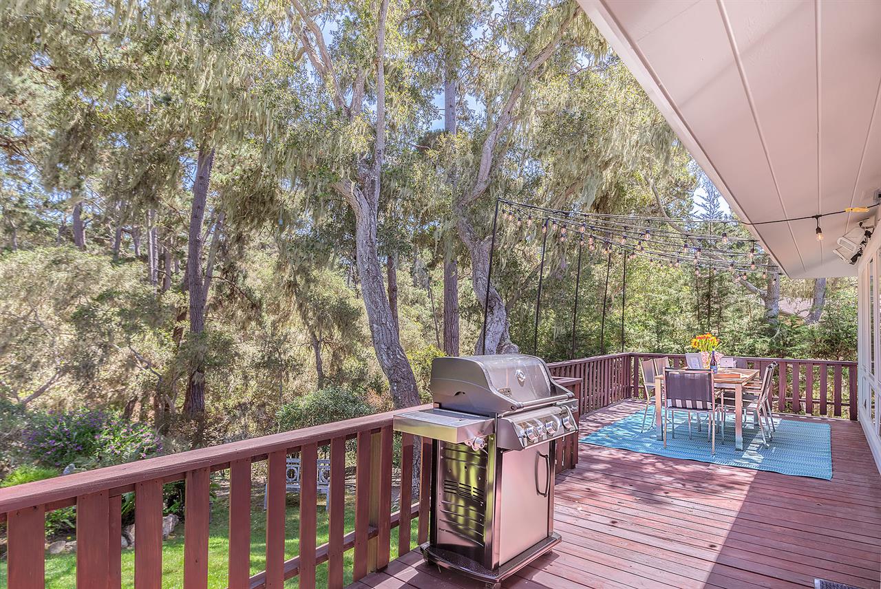 Deck Off the Living Room has Dining Table and Gas Grill