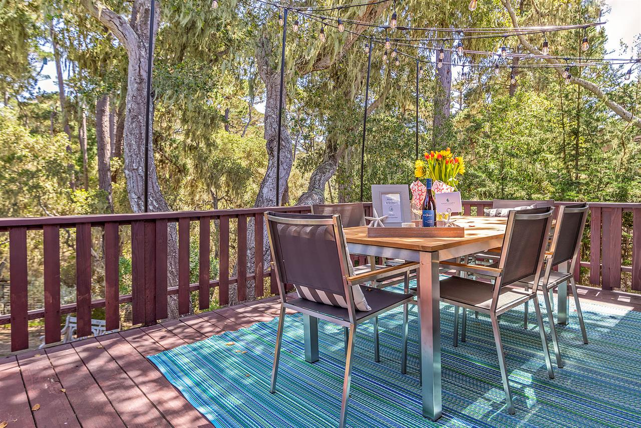 Deck Off the Living Room has Dining Table and Gas Grill