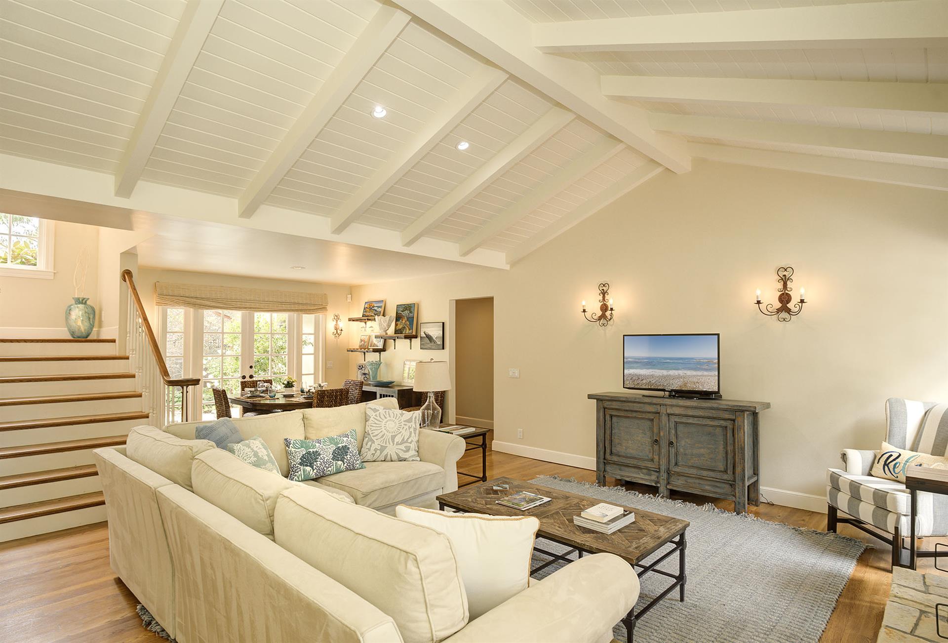 Living Room  TV, Vaulted Ceilings and a Gas Fireplace