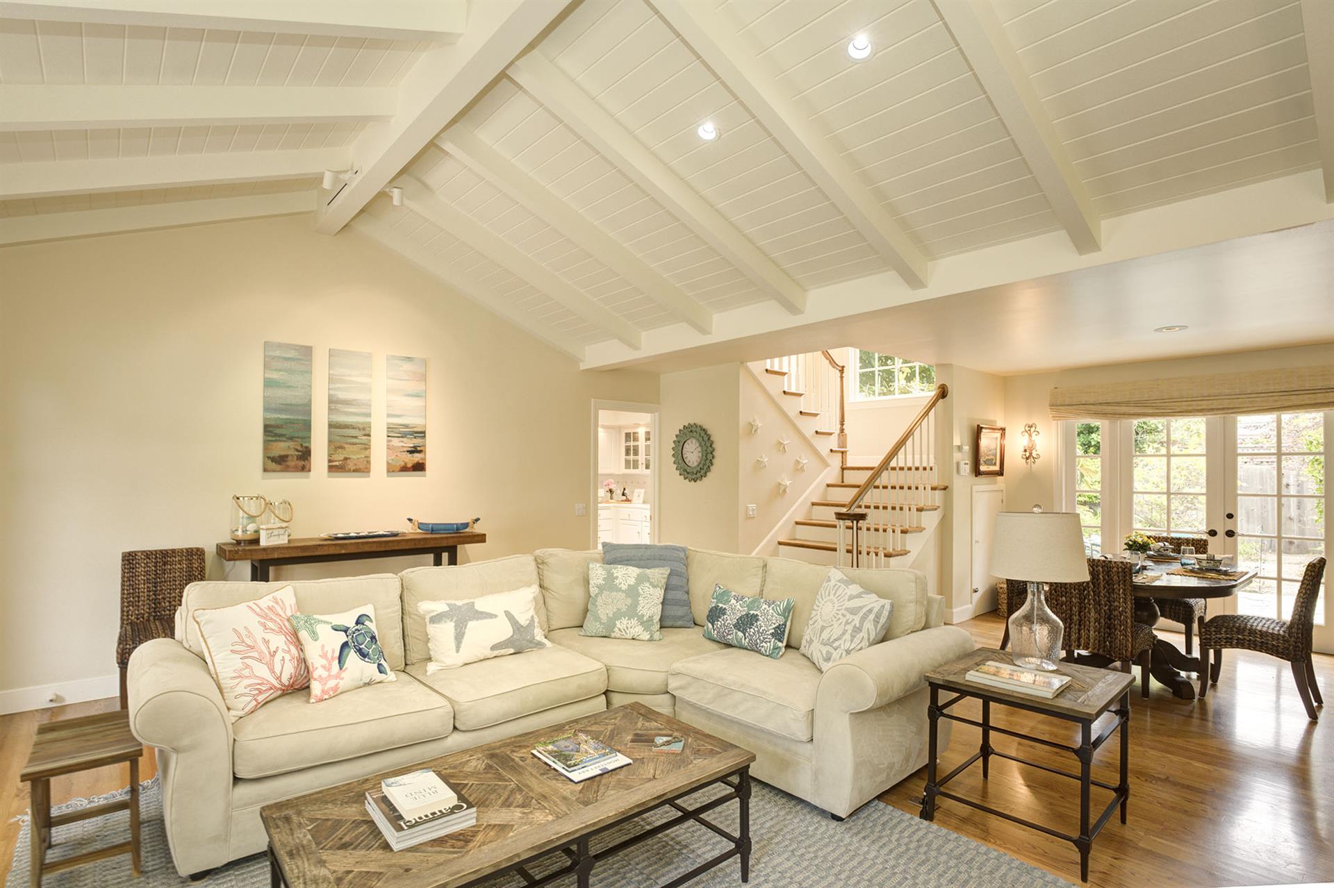 Living Room  TV, Vaulted Ceilings and a Gas Fireplace