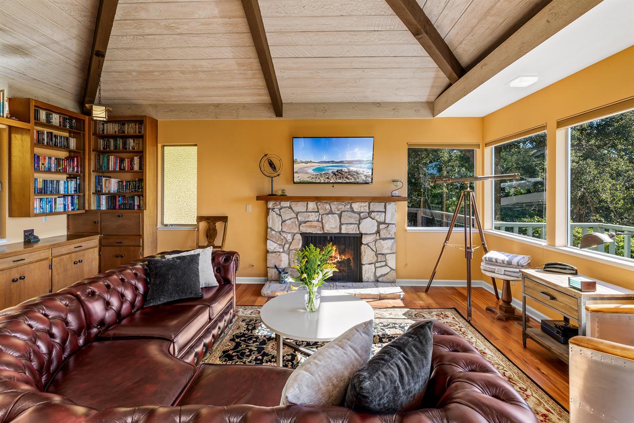 Living Dining Area, Fireplace, TV, Library