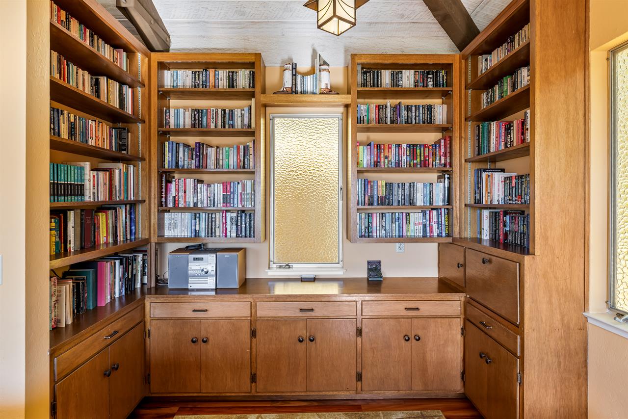 Living Room with Library Nook Full of Books