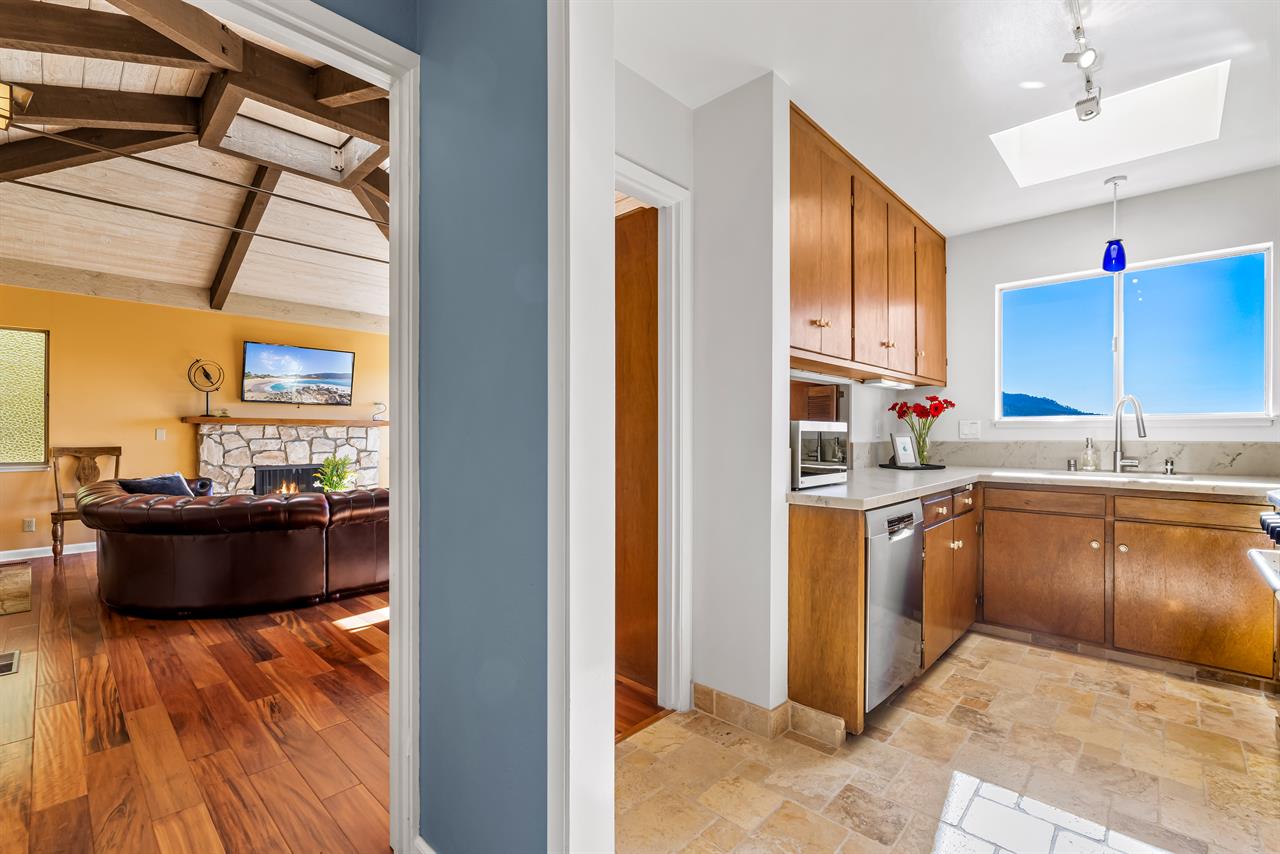 Living Area and Kitchen, Facing the Ocean and Mountains