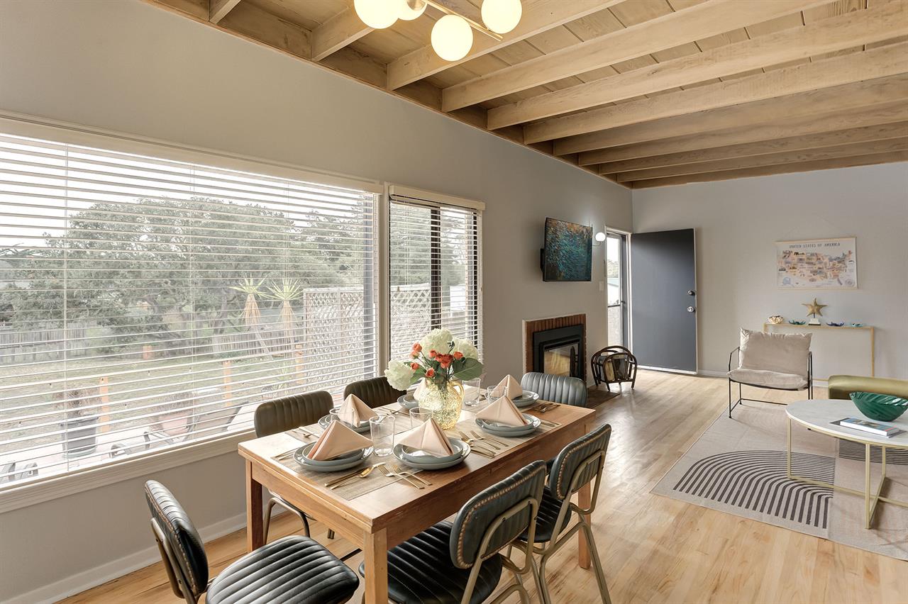 Living Room has an Electric Fireplace and Smart TV