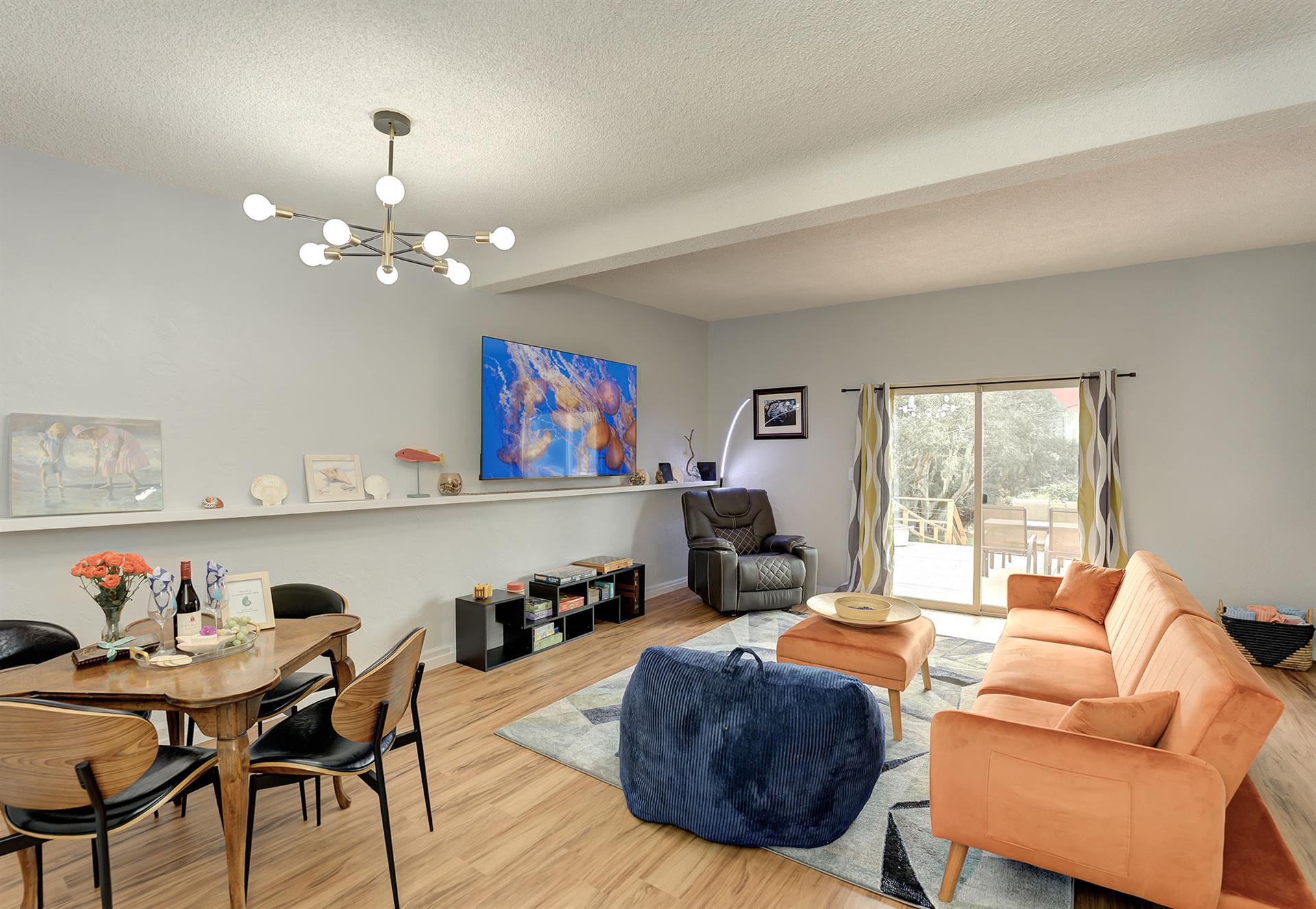 Family Room has a Smart TV and DiningGame Table