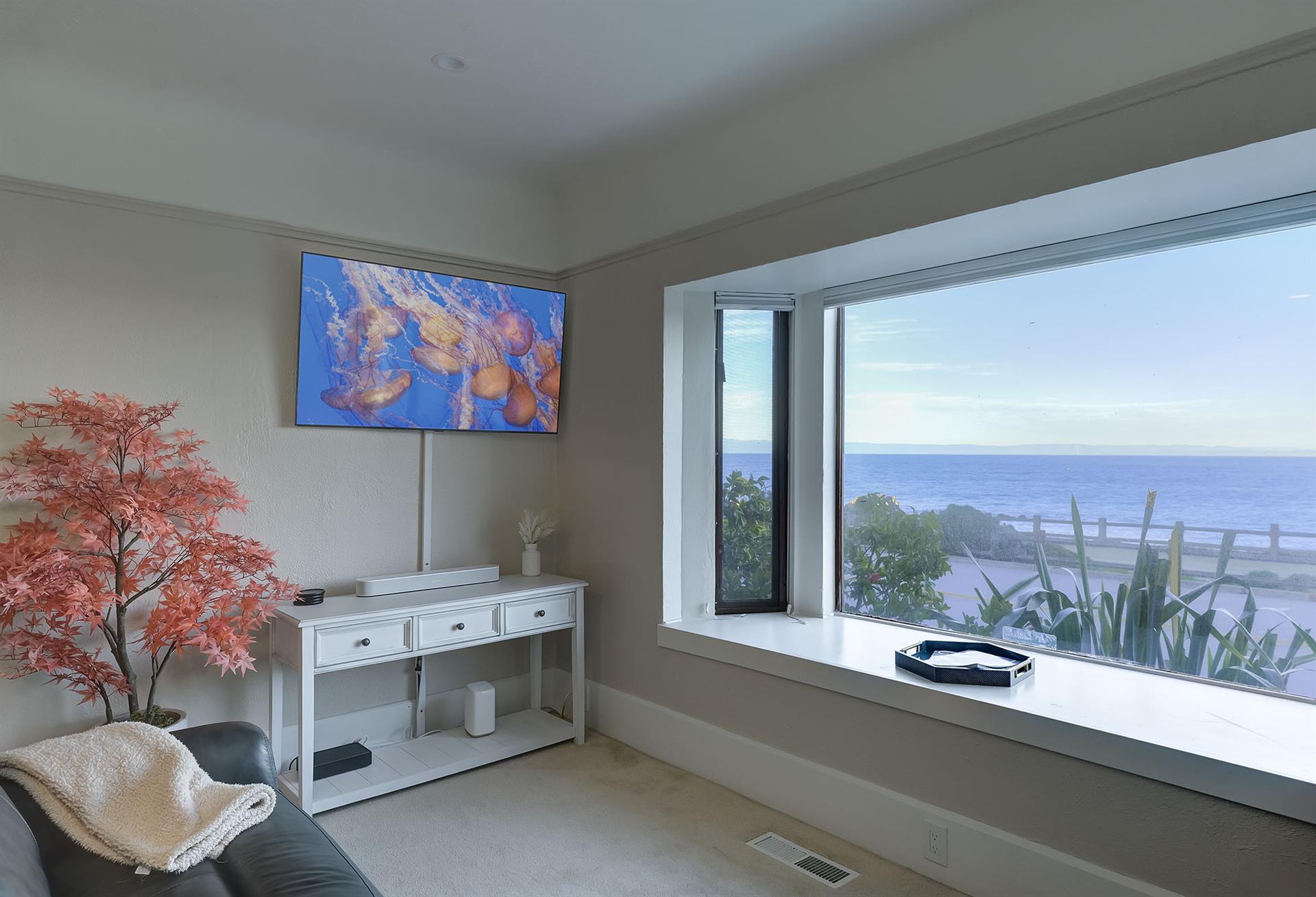 Bedroom 2  Queen Bed, TV, Front Seat View of the Bay