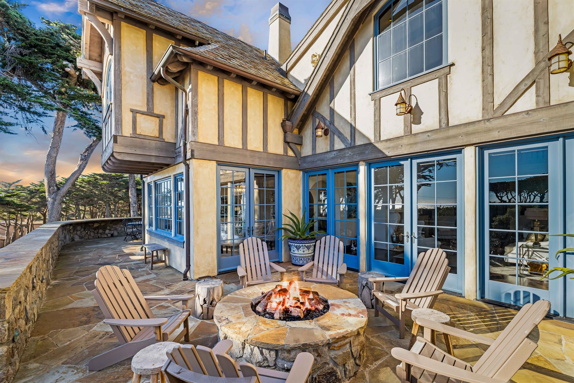 Outdoor Gathering Area with a Fire Pit and Ocean Views