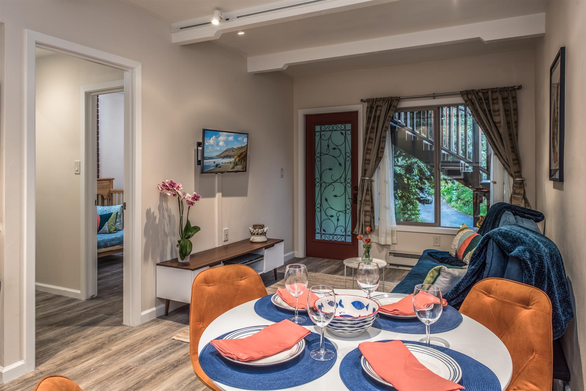 Living Room with HDTV and Dining Area