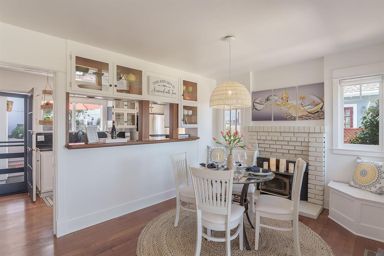 Dining Room with a Fireplace