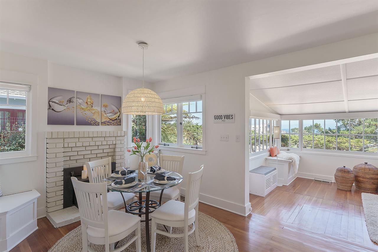 Dining Room with a Fireplace