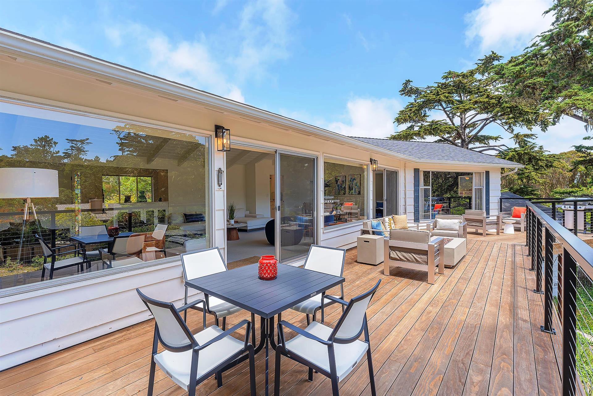 Spacious Outdoor Living and Dining Deck has a FirePit