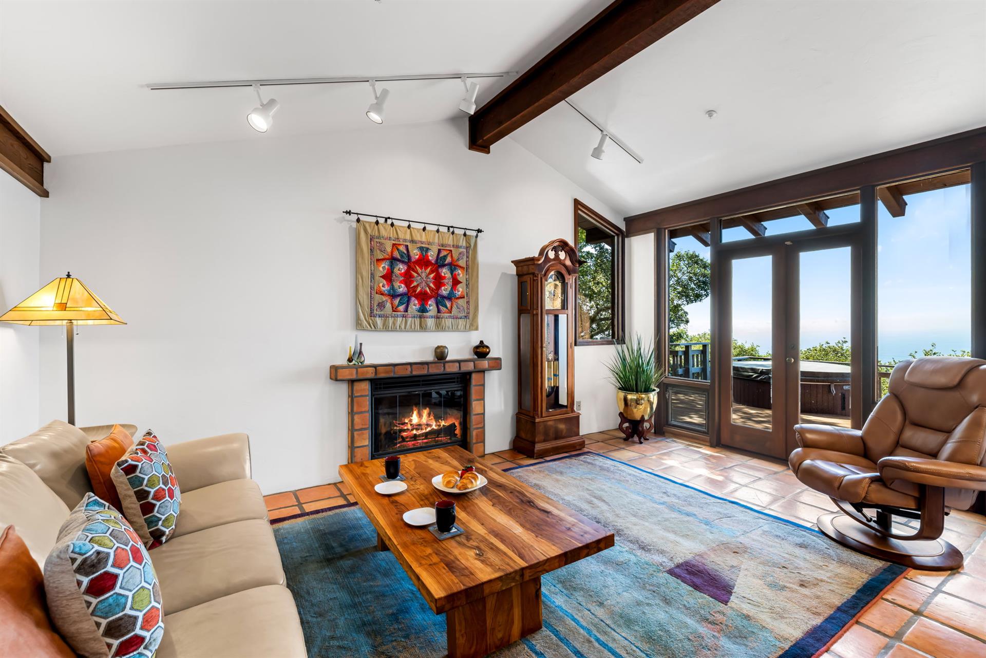 Small Family Room Next to the Kitchen has Ocean Views