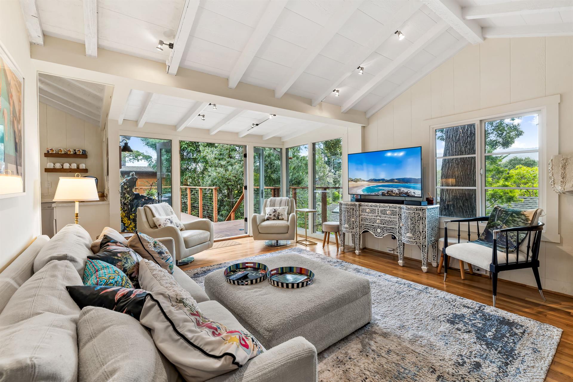 Living Room Showing the French Doors to the Balcony Open