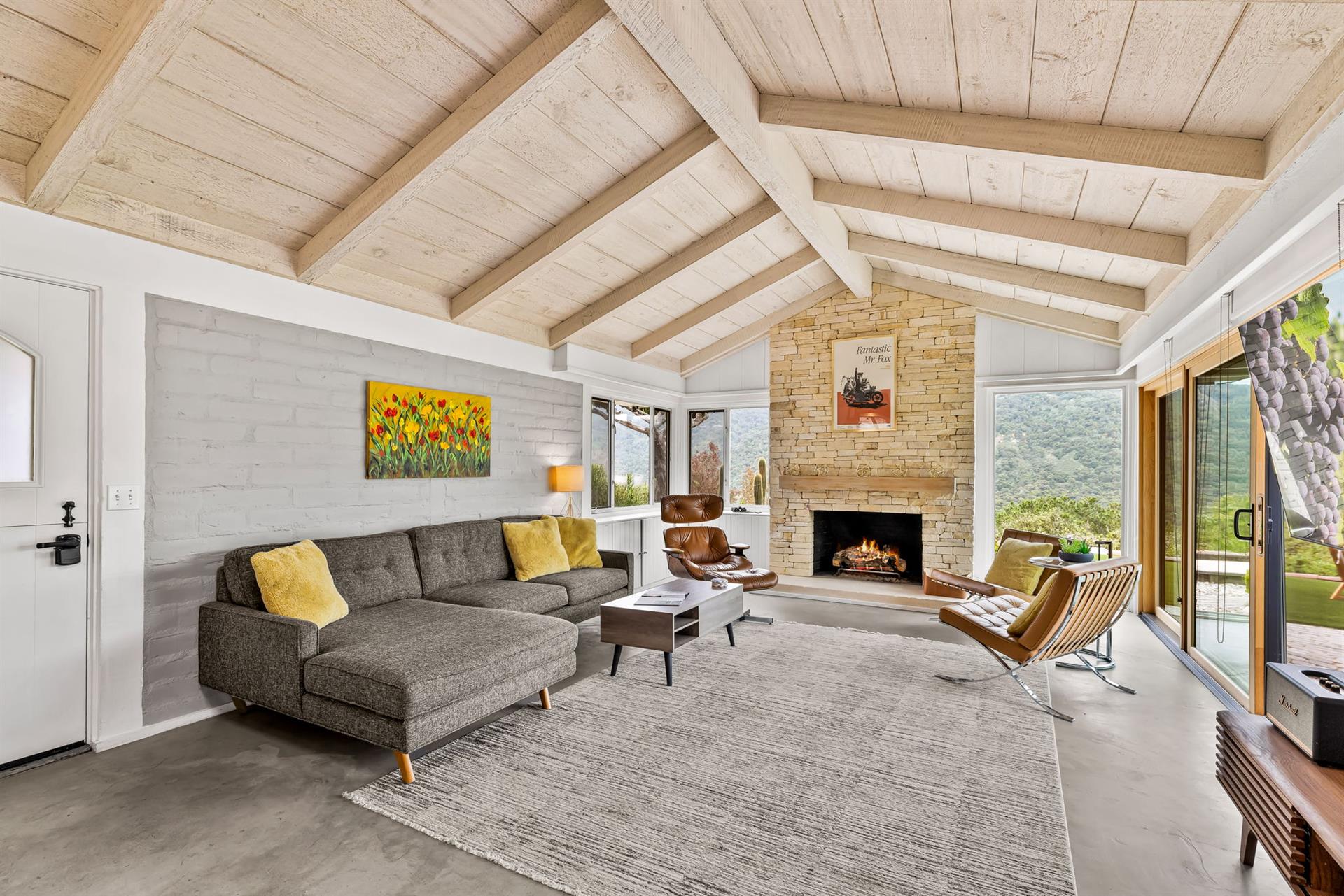 Living Room with Fireplace and TV