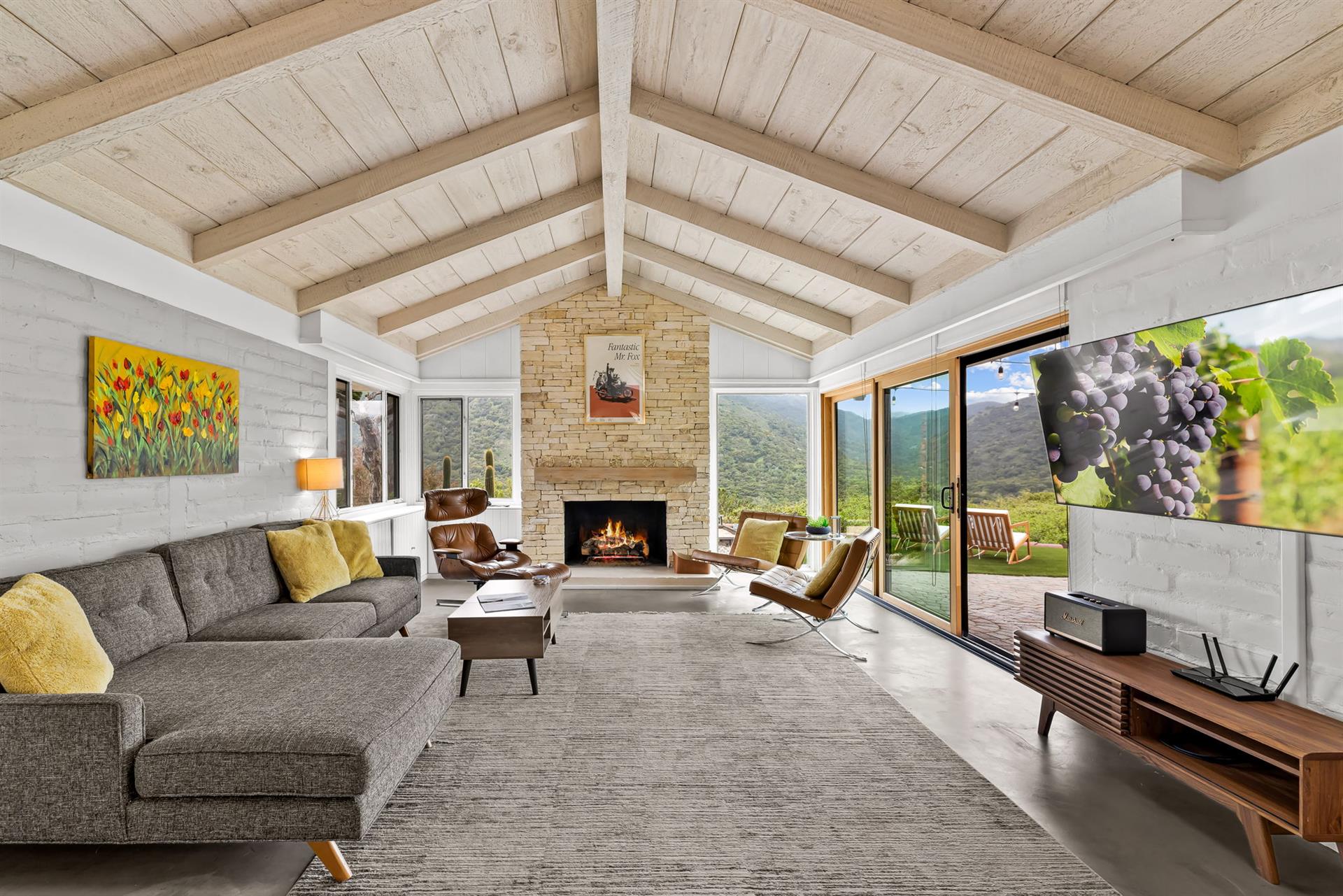 Living Room with Fireplace and TV