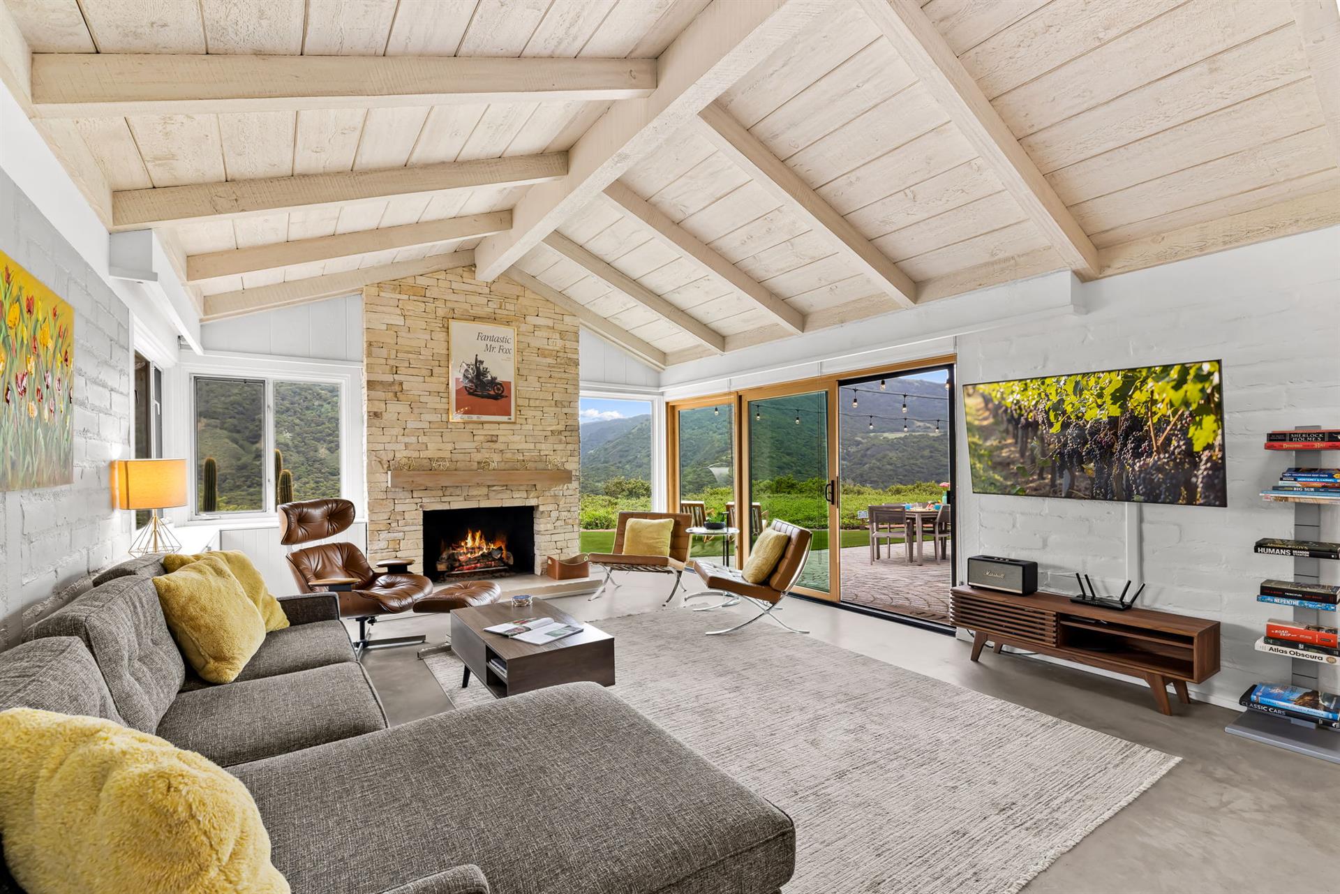 Living Room with Fireplace, TV and Wonderful Views