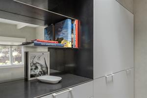 Bedroom 1, Queen Bed, TV, Garden View, Sleek Storage