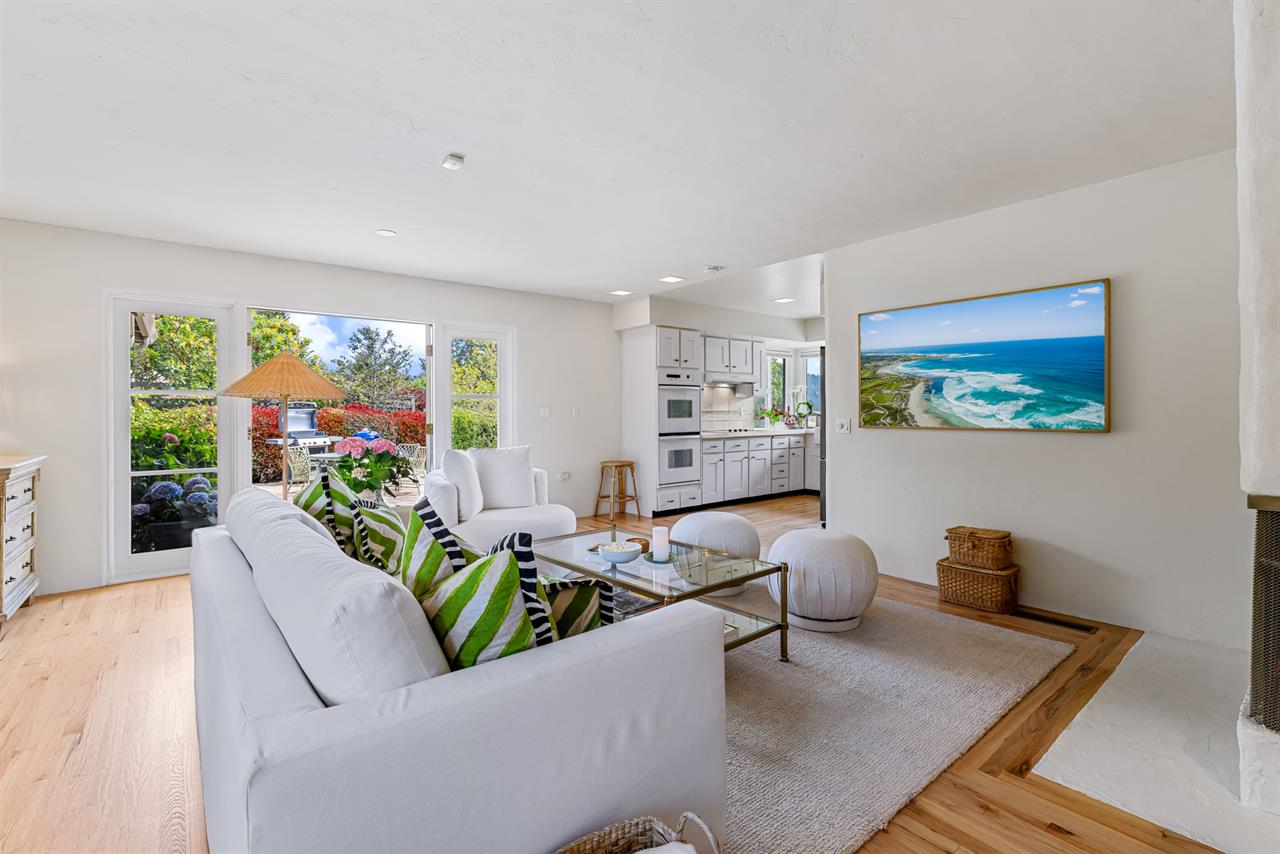 Family Room with French Doors Open to the Backyard