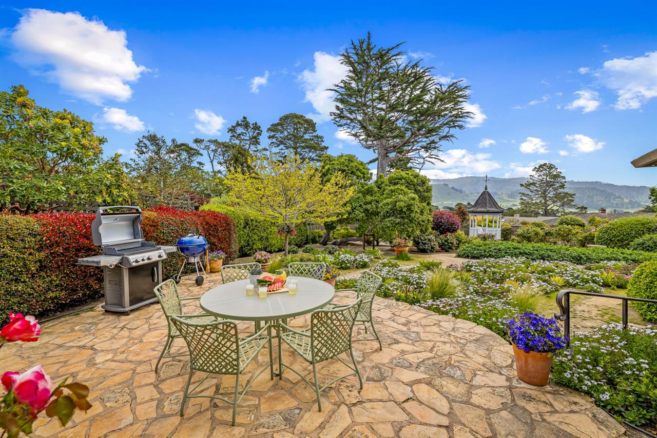 Patio has a View of the Gardens, Gazebo and Coastal Mountains