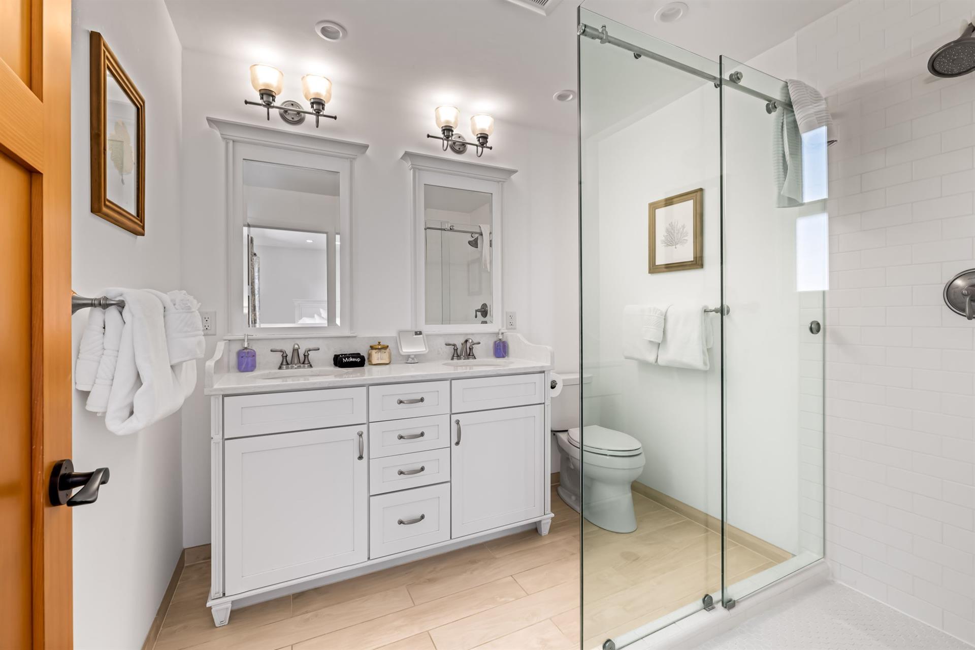 EnSuite Bath for Bedroom 1 has a Shower and Double Vanity