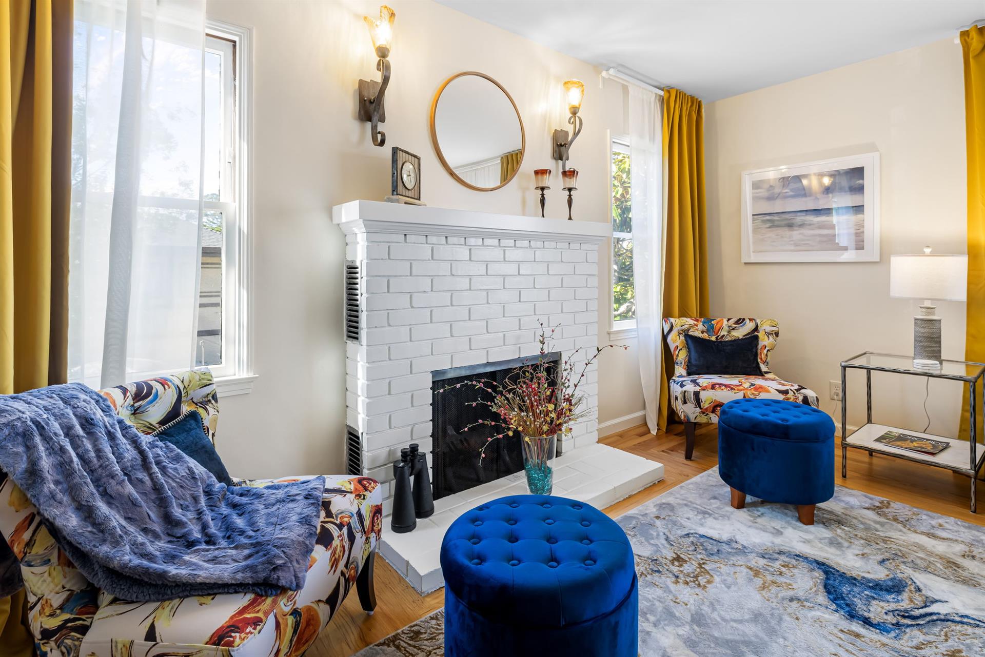 Living Room with Fireplace and Large TV