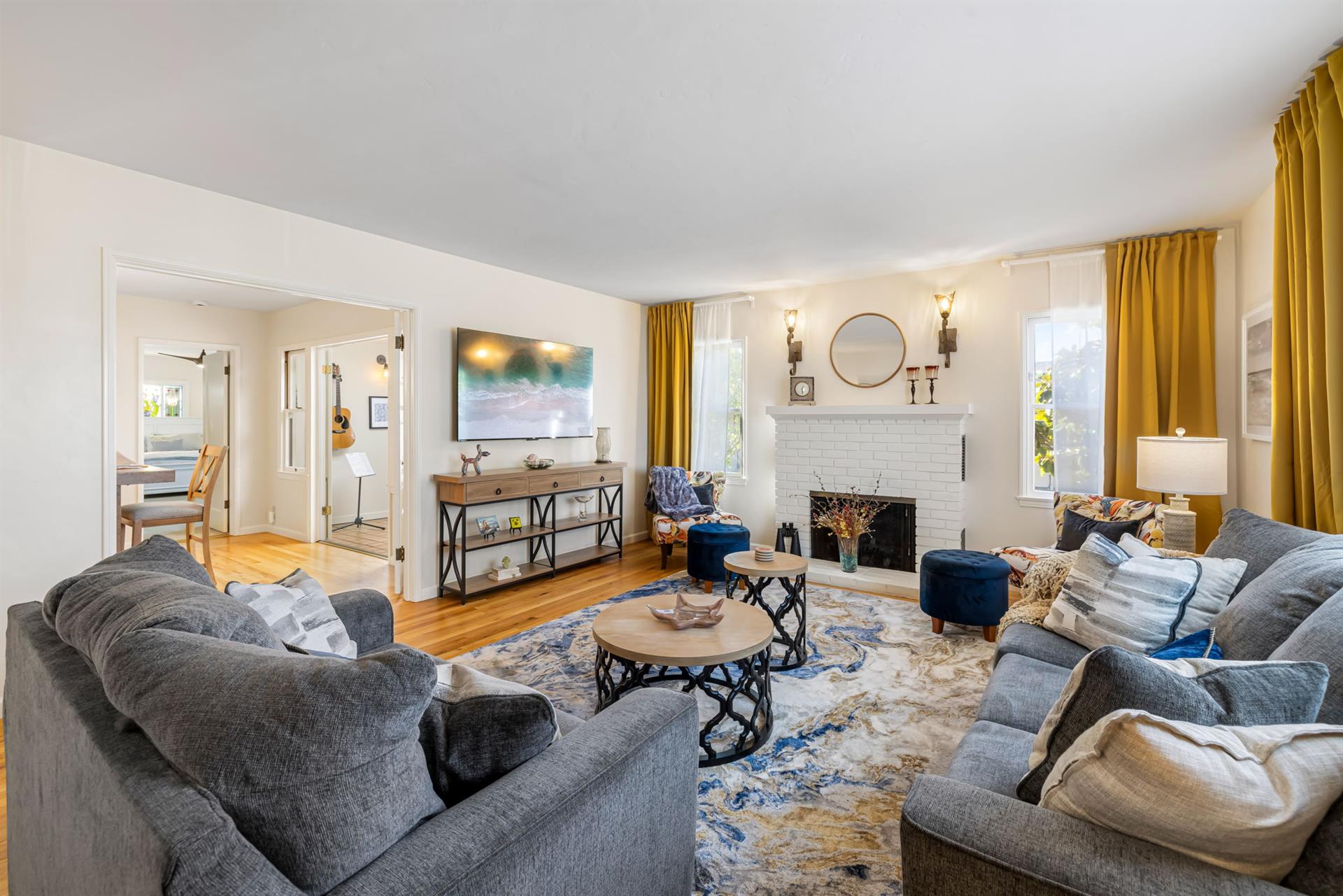 Living Room with Fireplace and Large TV