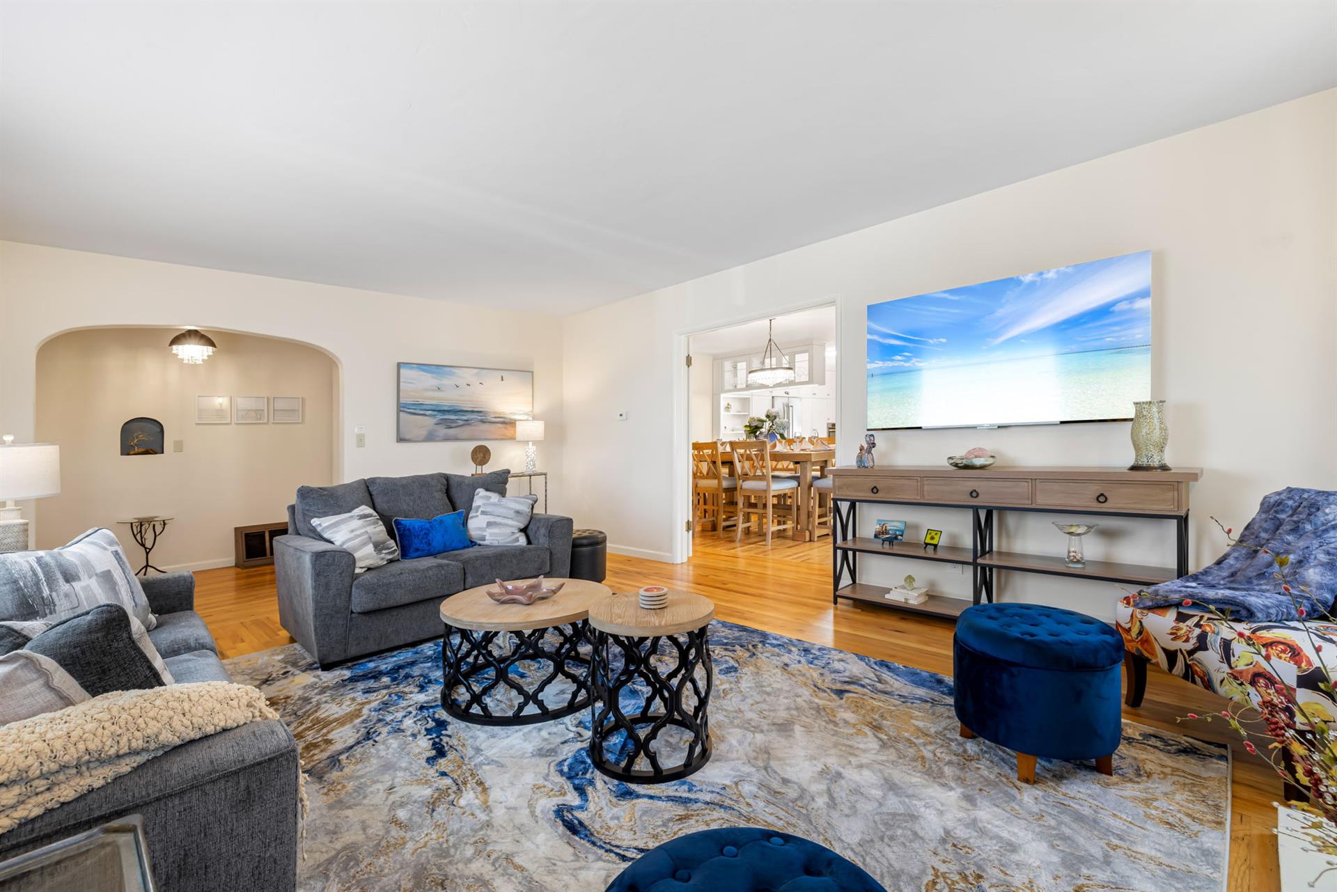 Living Room with Fireplace and Large TV