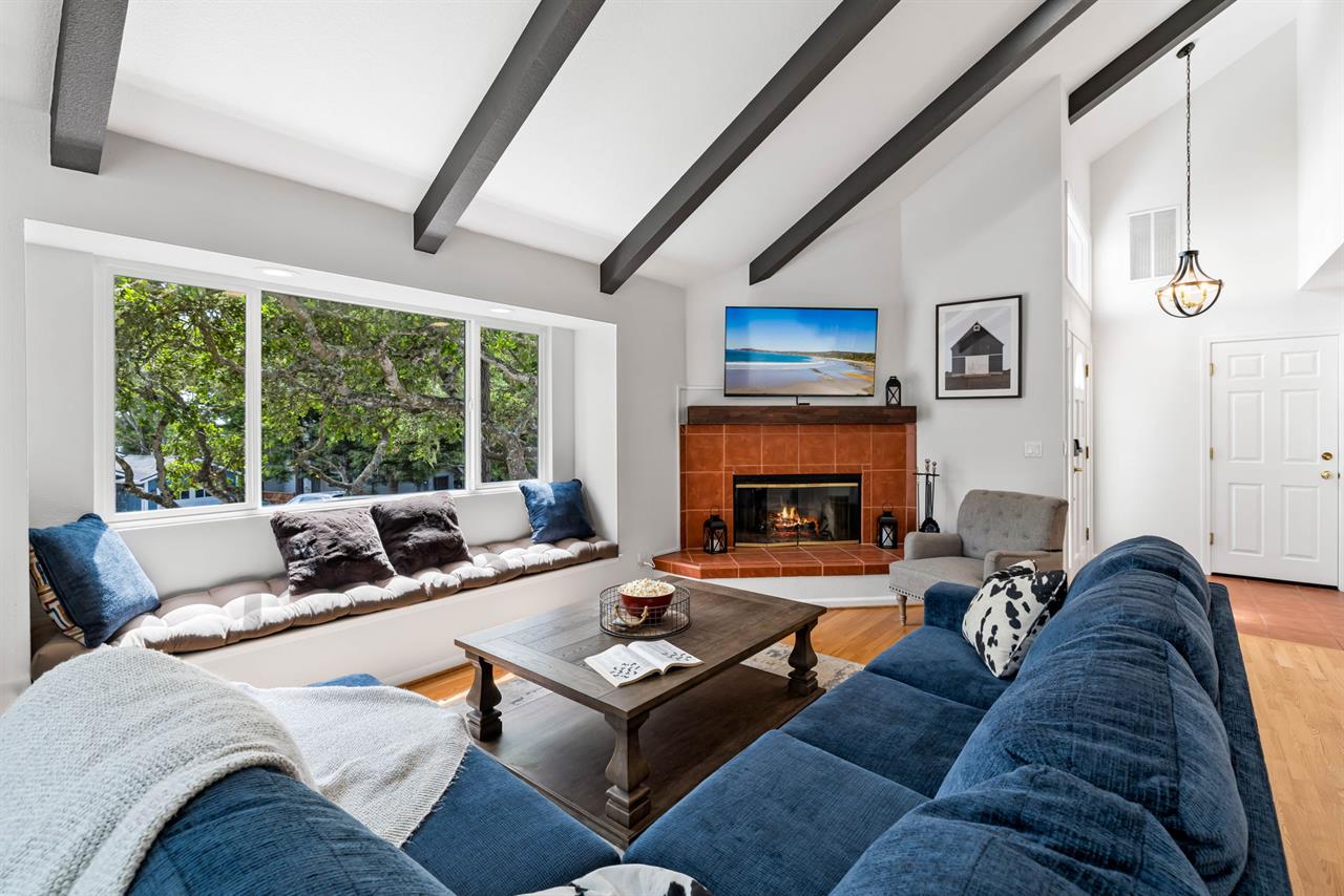 Living Room with Fireplace and TV
