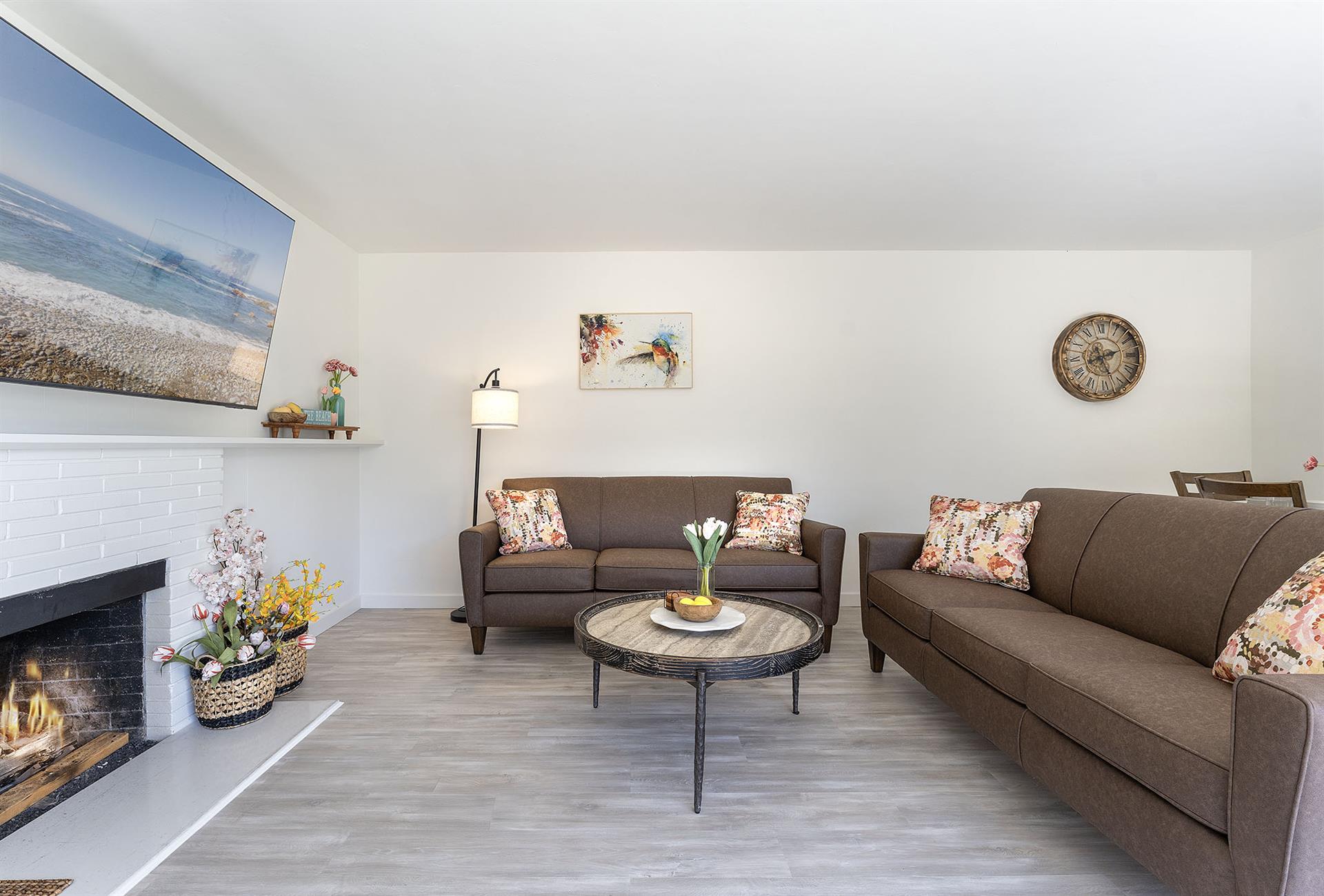 Living Room has a Gas Fireplace and TV