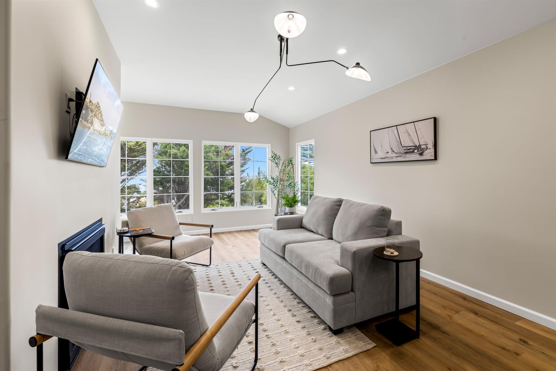 Living Room with Gas Fireplace and WiFienabled Smart TV