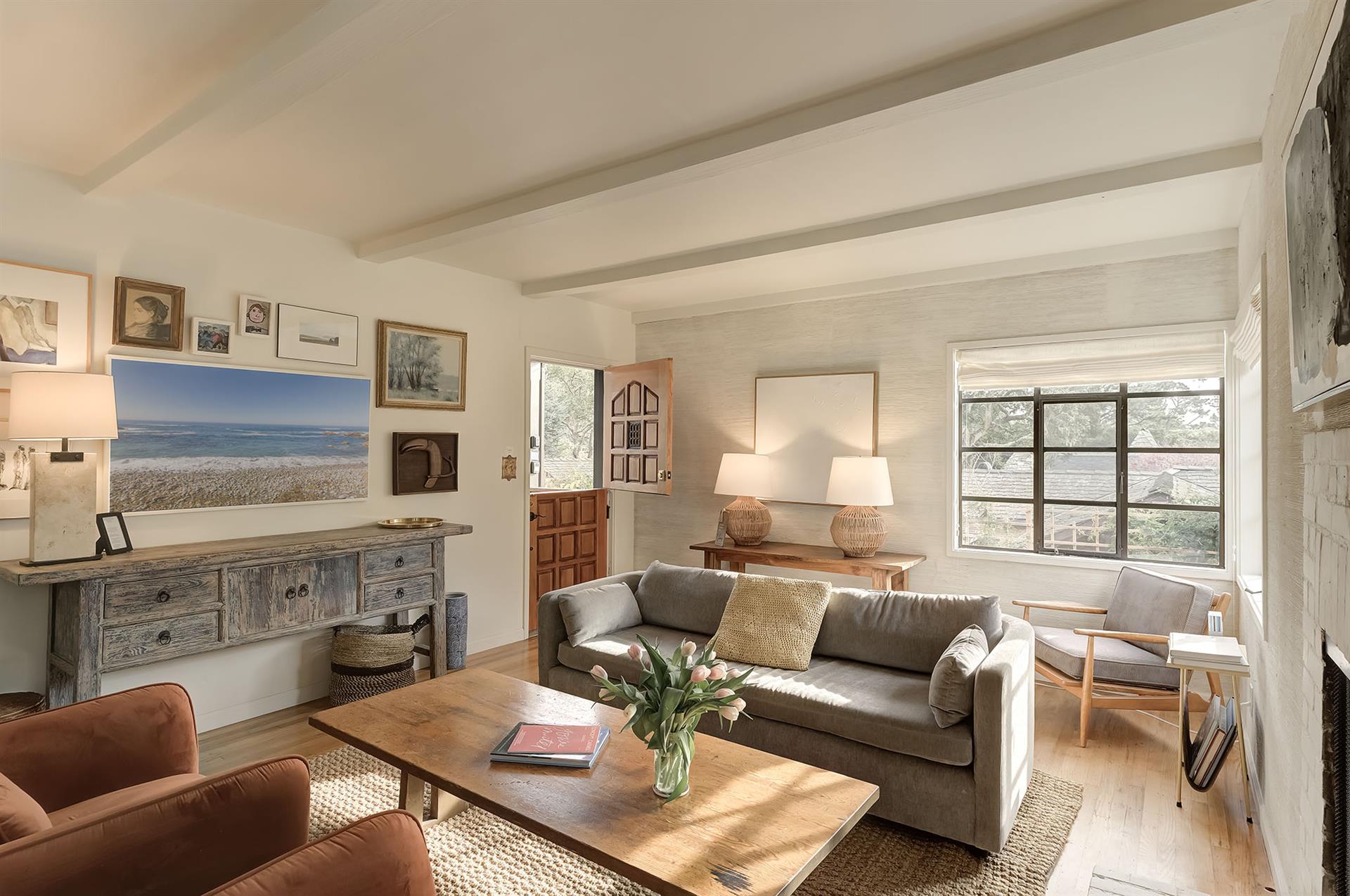 Living Room has a Gas Fireplace and Smart TV