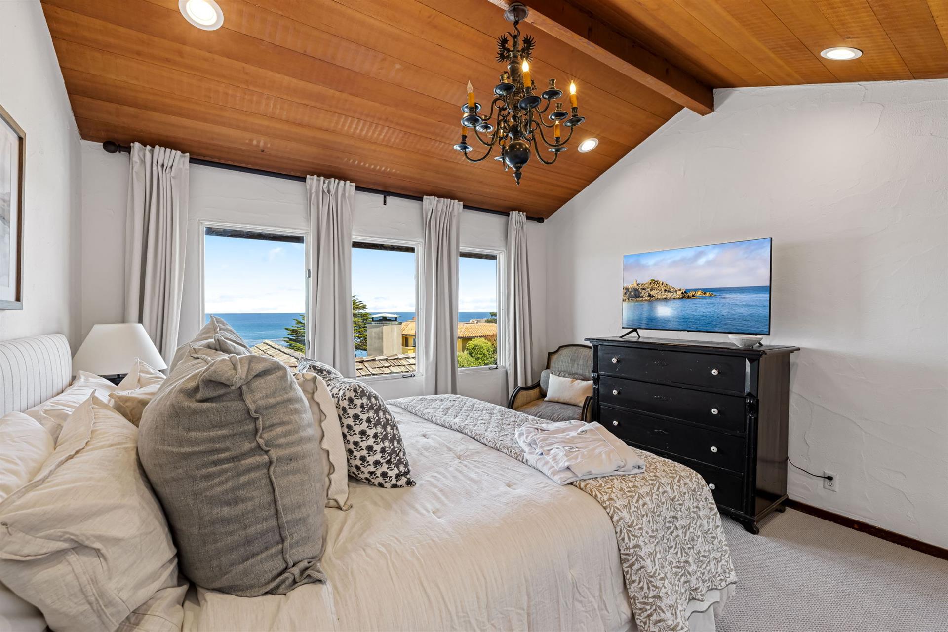 Primary Bedroom 1 with Bay View, King Bed, TV, En Suite Bath