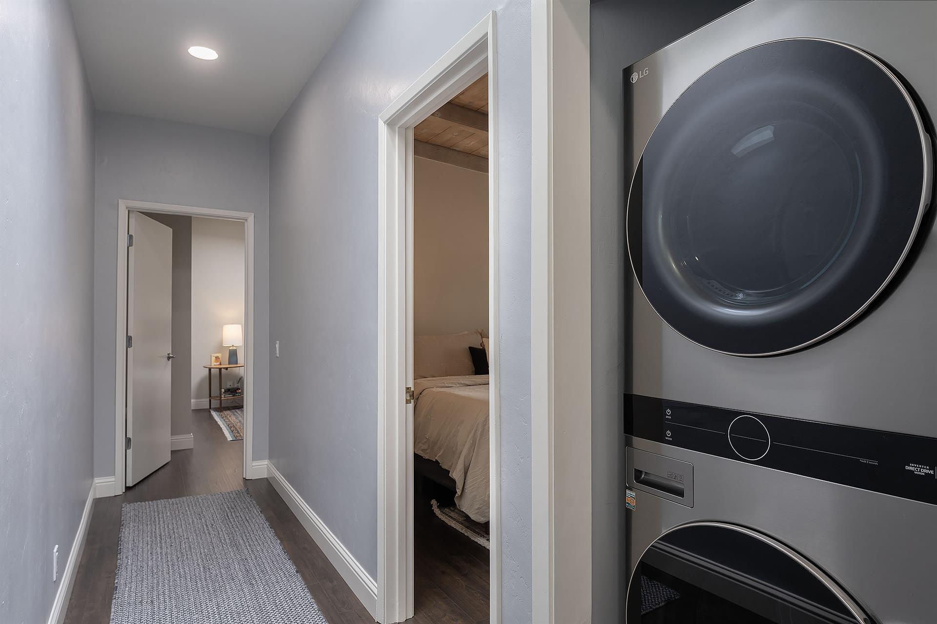 Stacking Washer and Dryer Near Bedrooms