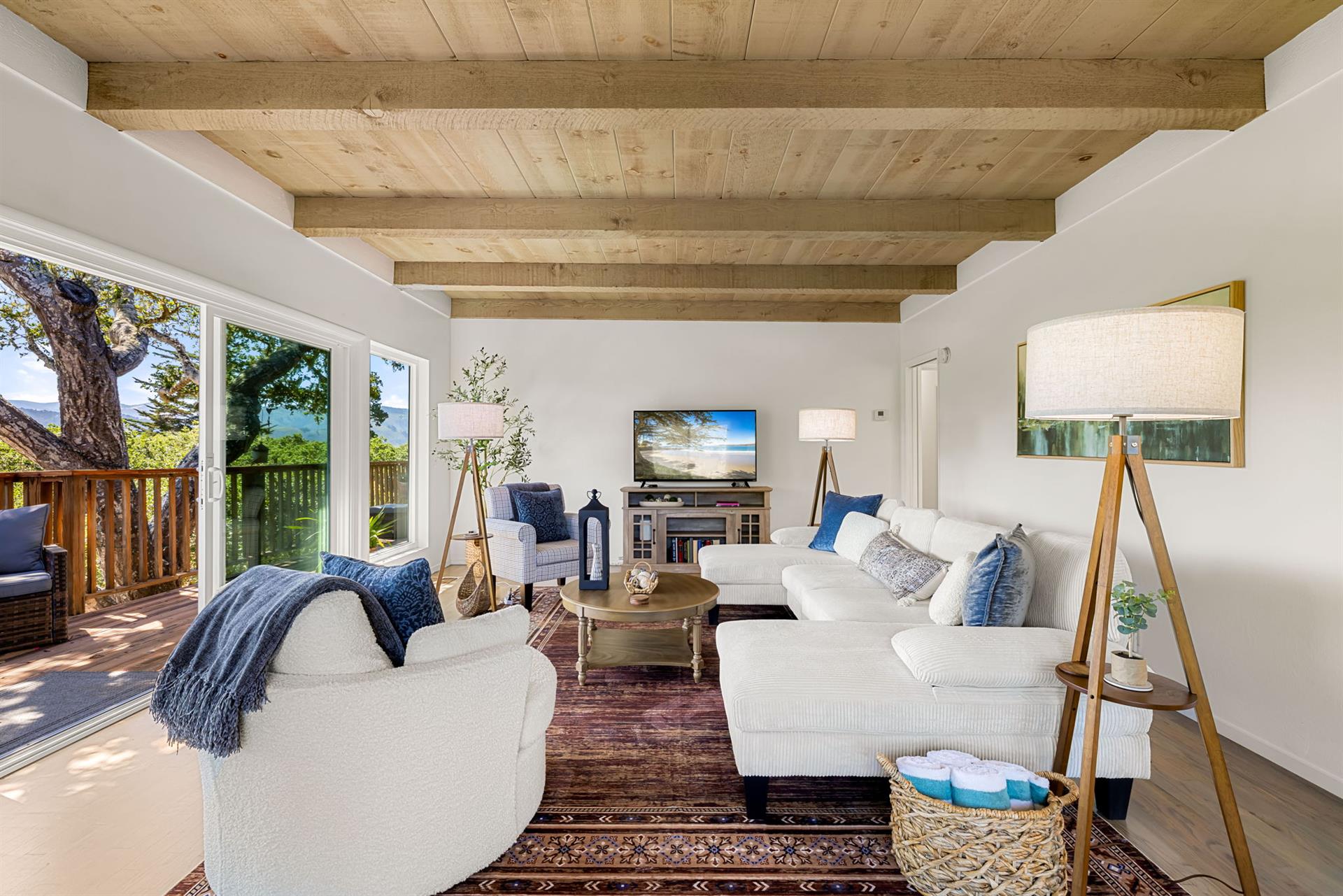 Living Room has a WoodBurning Fireplace and Roku TV