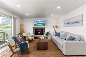 Living Room with a Fireplace and Queen Sofabed