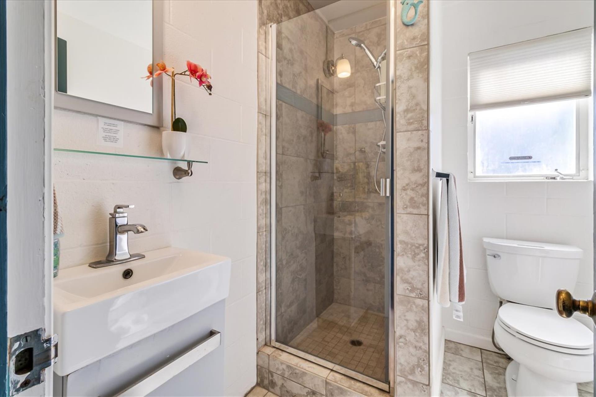 Downstairs Bathroom has a Shower