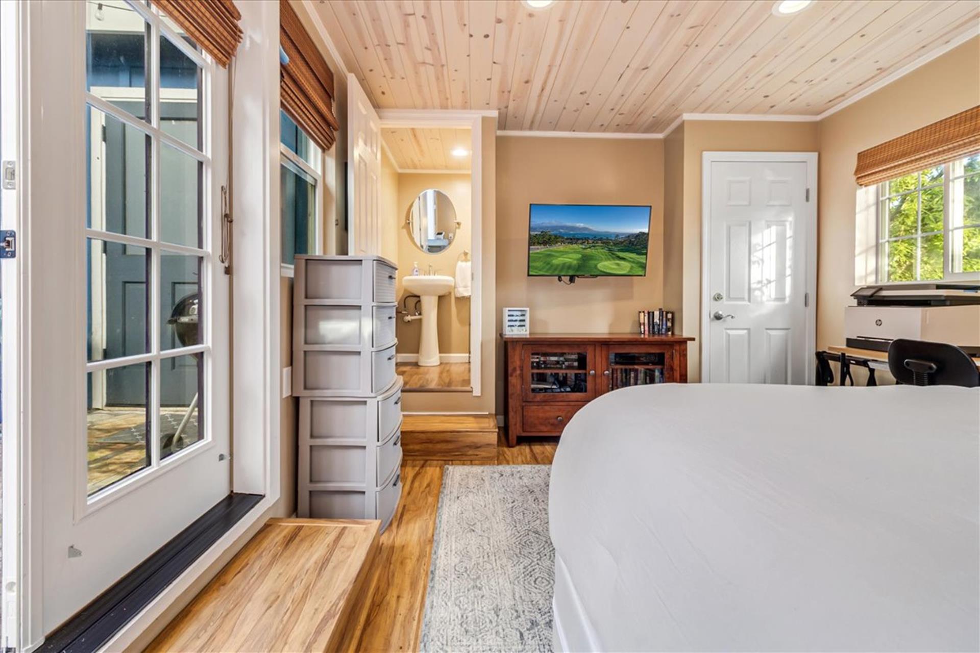 Bedroom 3  Queen Bed, TV, Desk and EnSuite Half Bath