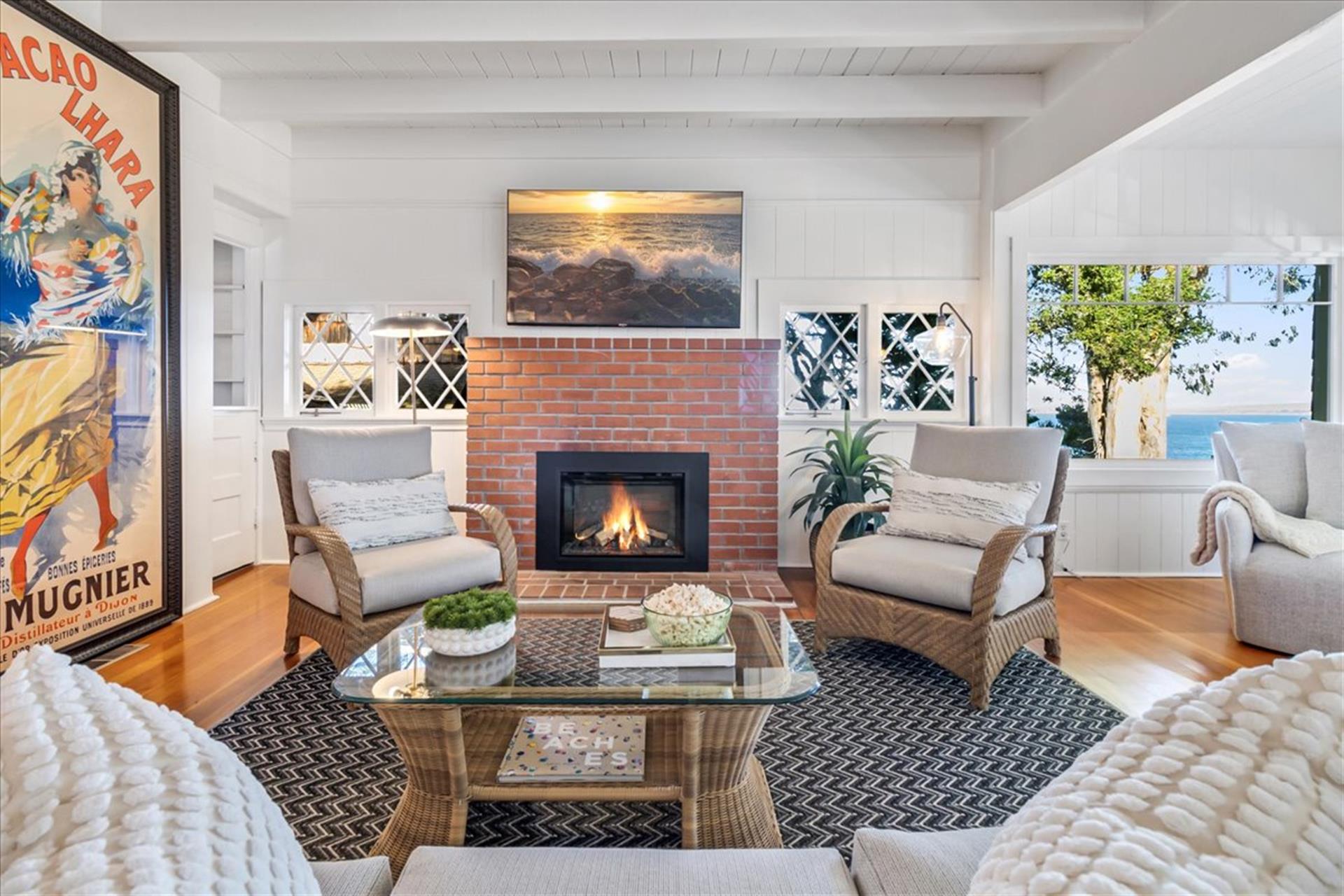 Living Room  Electric Fireplace and TV with Streaming Service