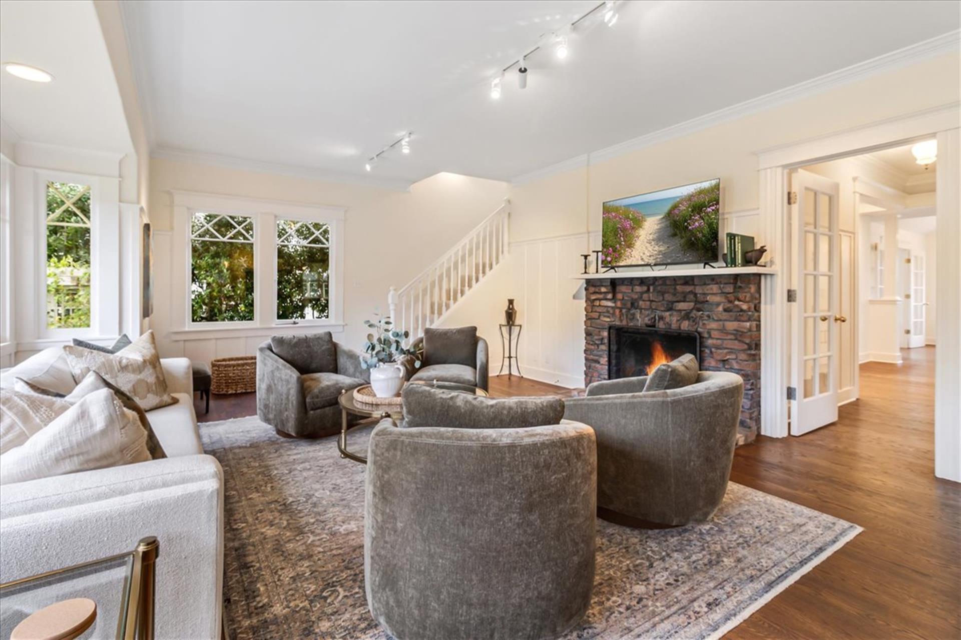 Living Room has a Gas Fireplace and a RokuEnabled Smart TV