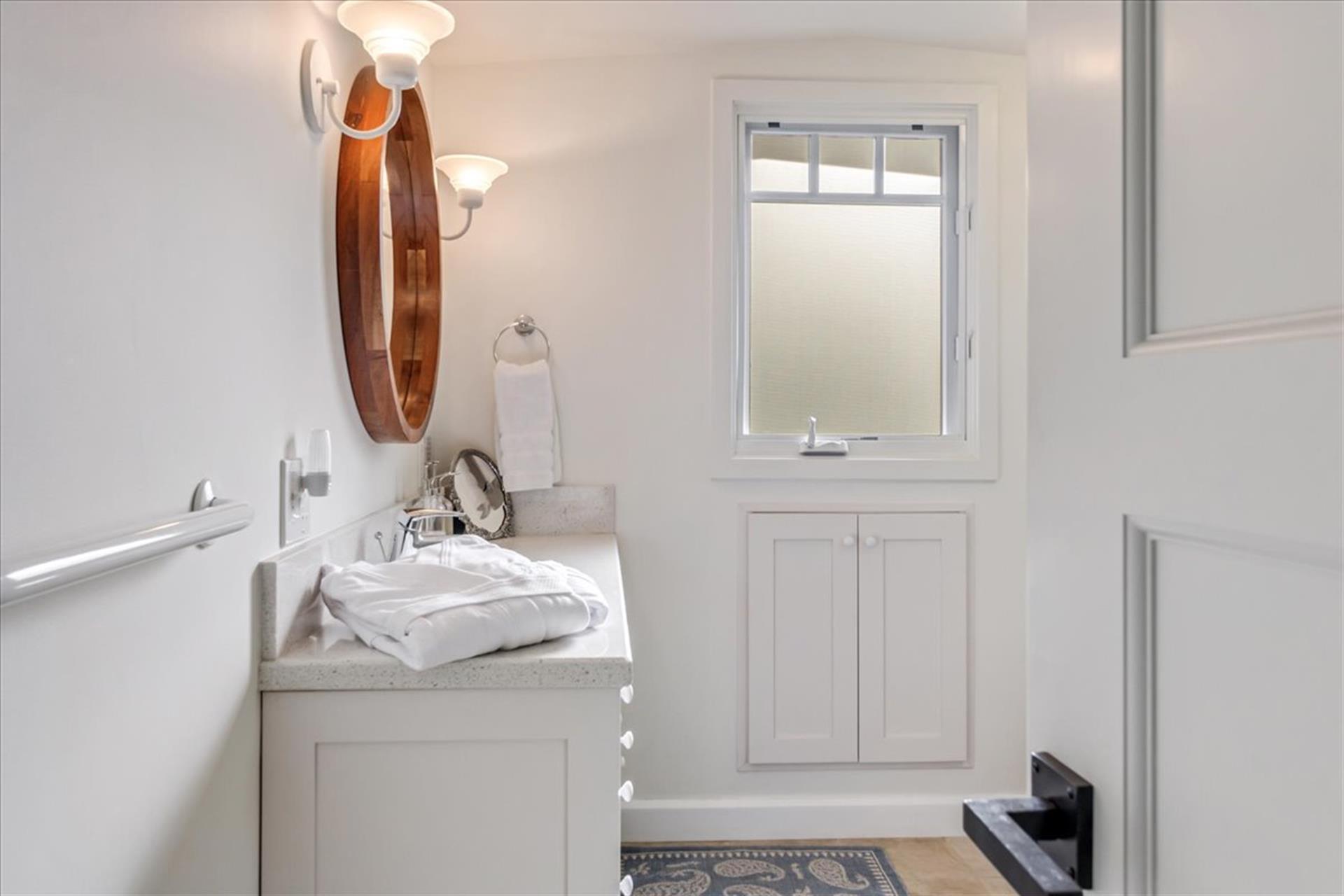 Upstairs Bathroom has a Shower