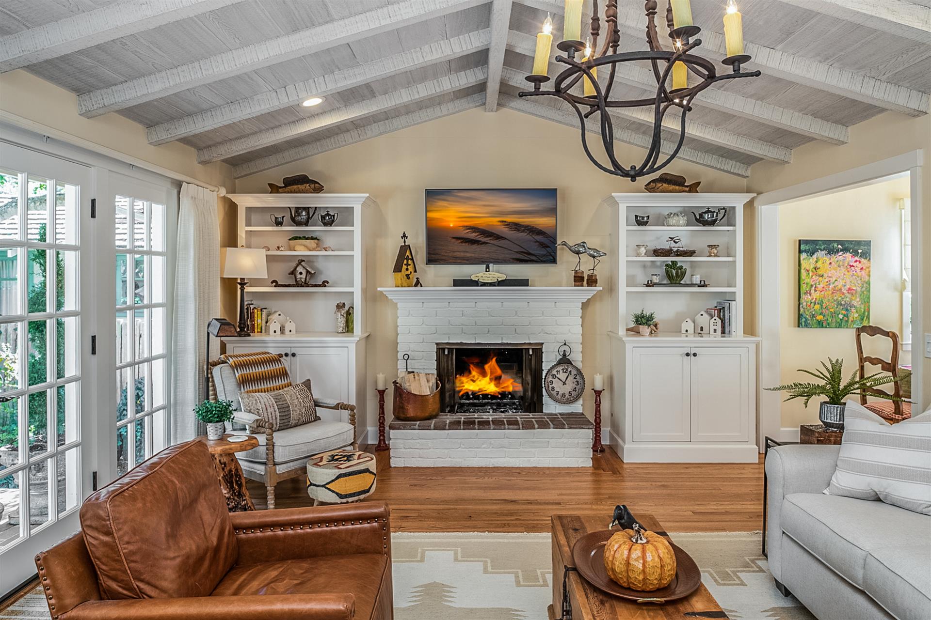 Living Room with Fireplace and HDTV