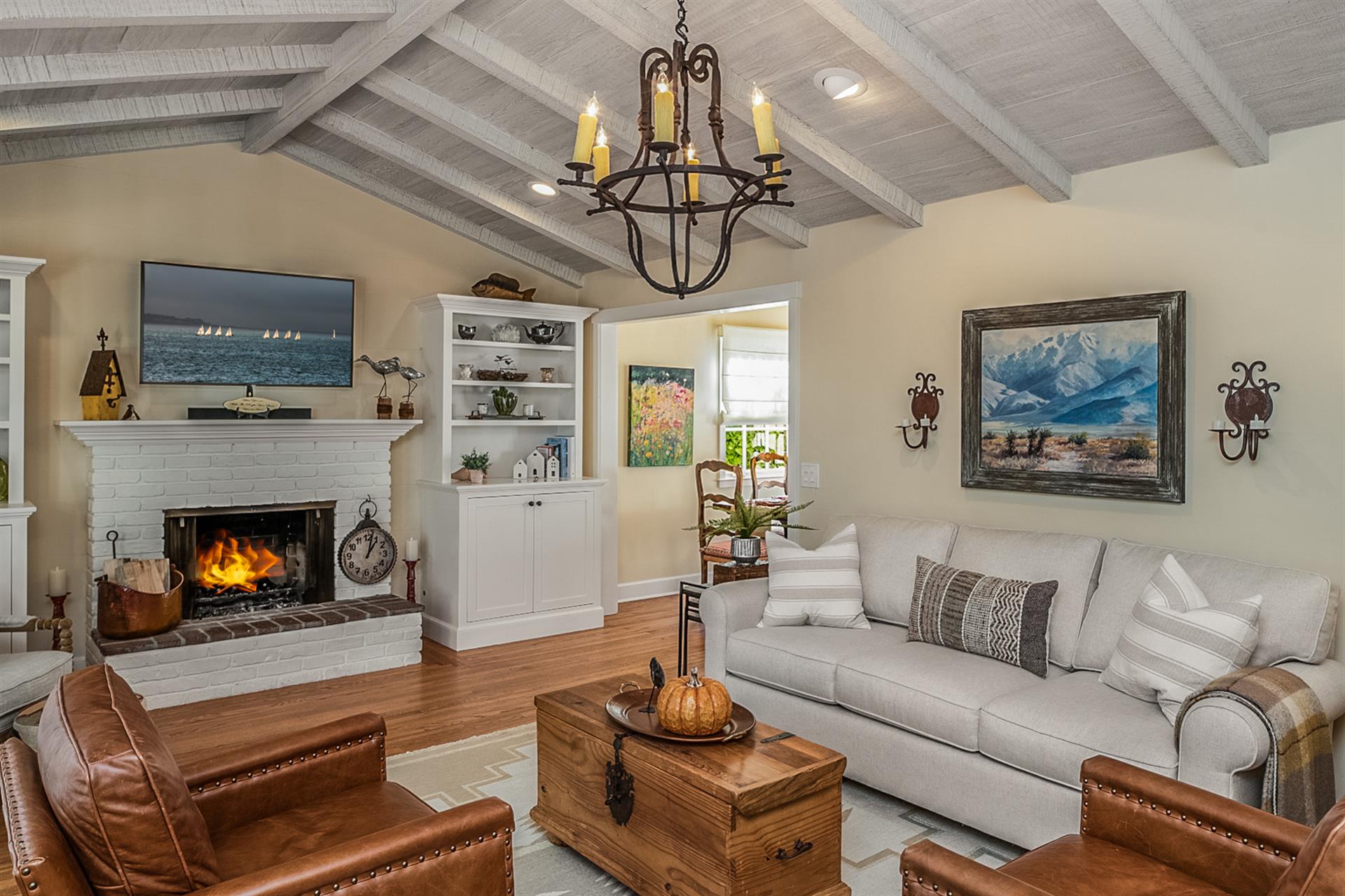 Living Room with Fireplace and HDTV