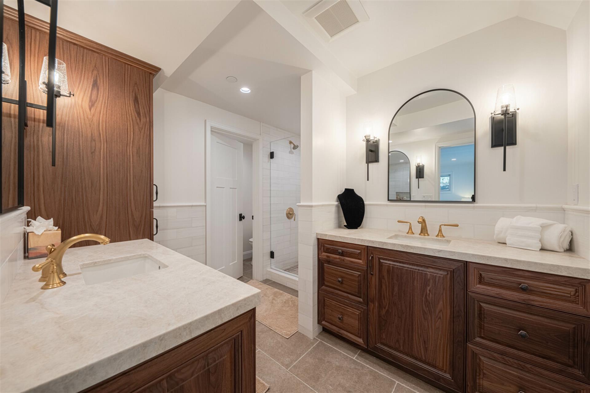 EnSuite Bath for Bedroom 1 has a Shower and a Double Vanity
