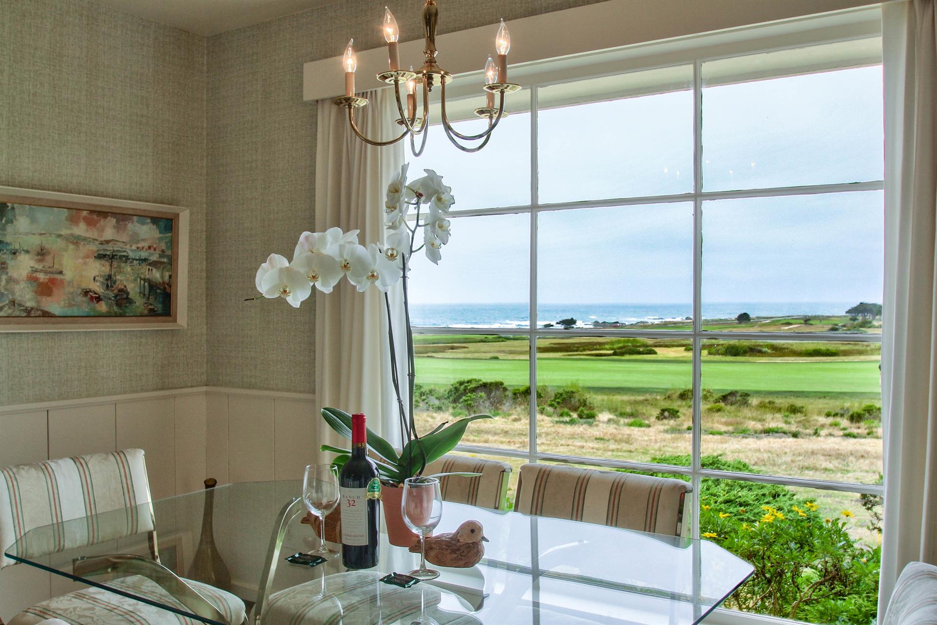 Dining Area has Ocean and Golf Course Views
