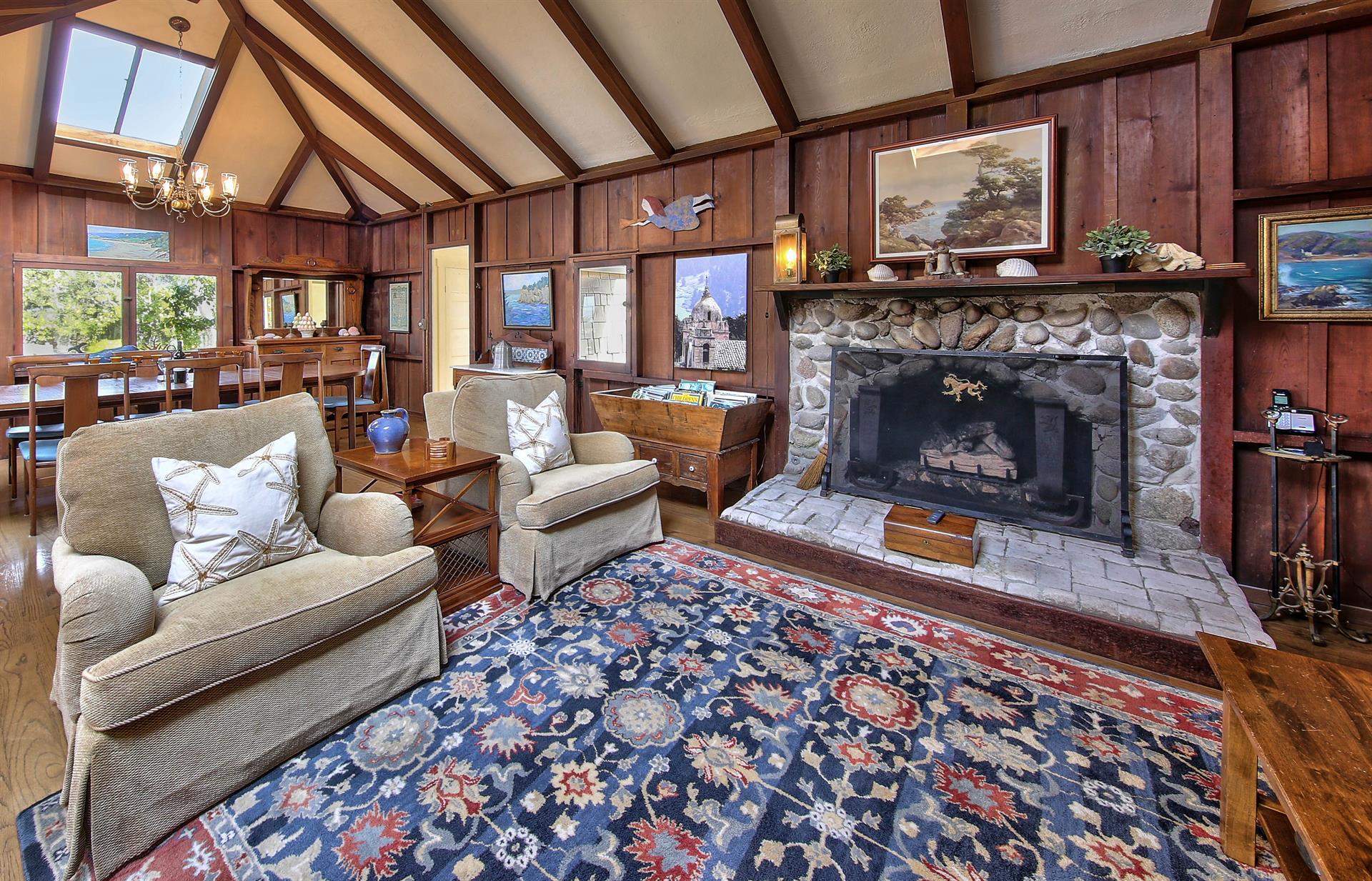 Living Room has Beautiful Redwood Walls