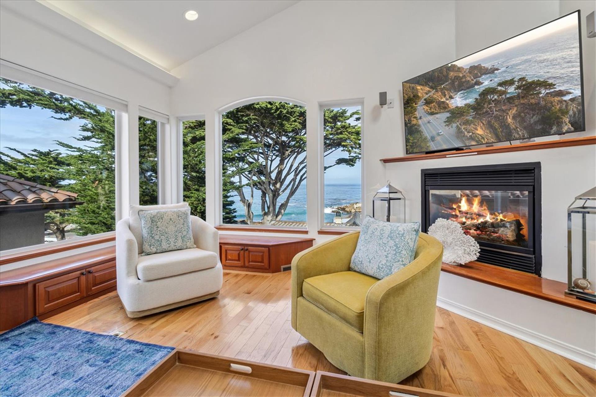 Living Room with Fireplace and Smart TV