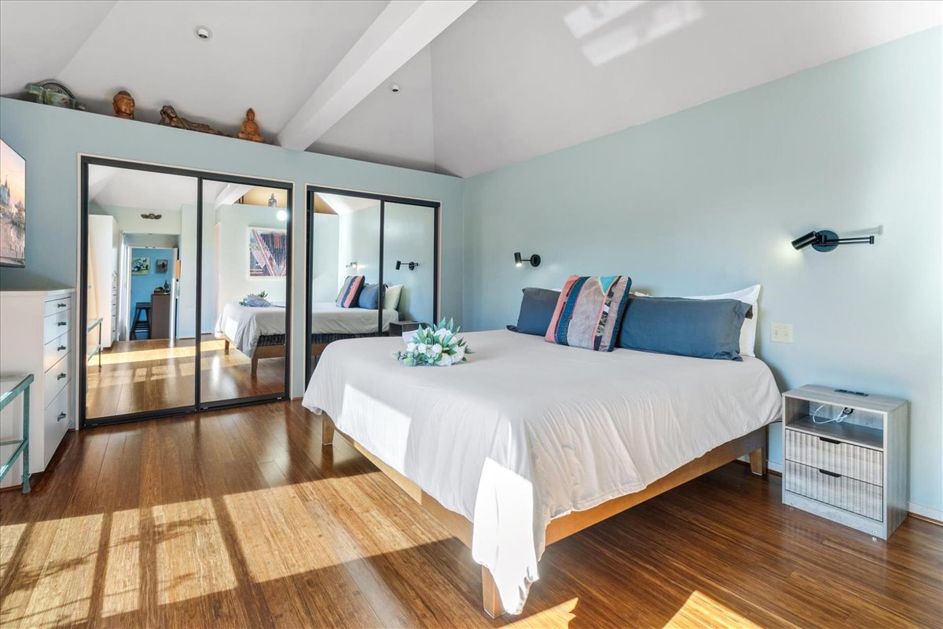 Bedroom 1  King Bed, TV and EnSuite Bath with a Shower