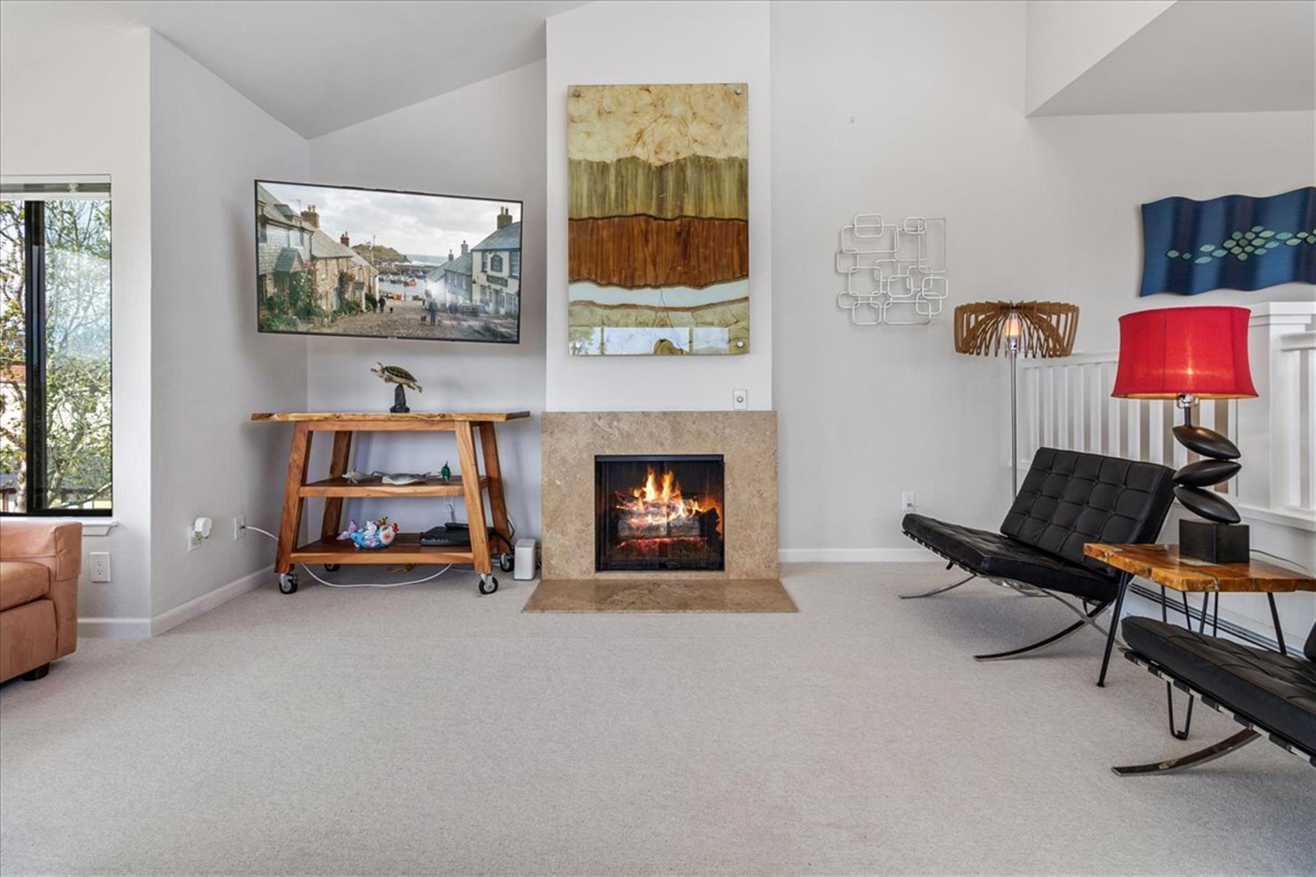 gas fireplace in the living room is perfect for cool evenings and a wifienabled Smart TV