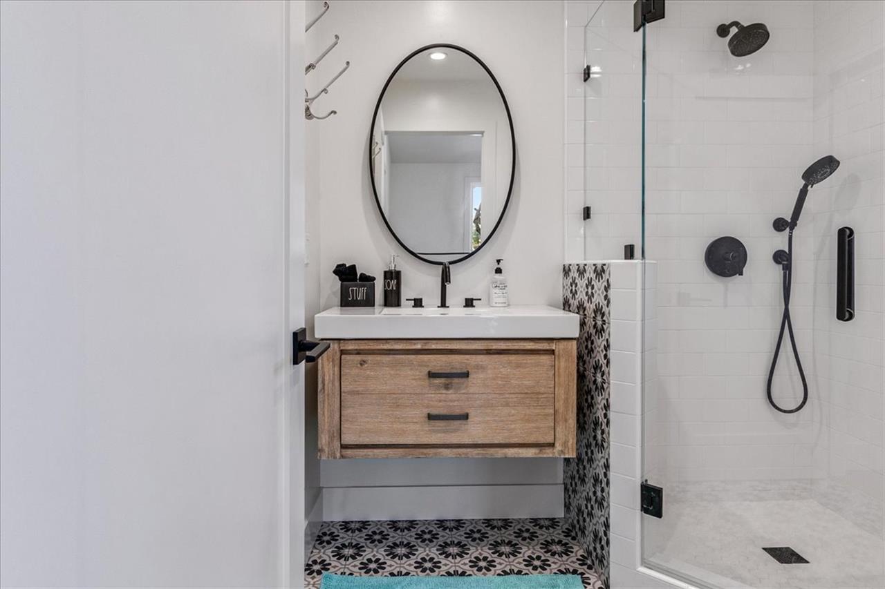 Hall Bathroom  Upstairs and has a Shower